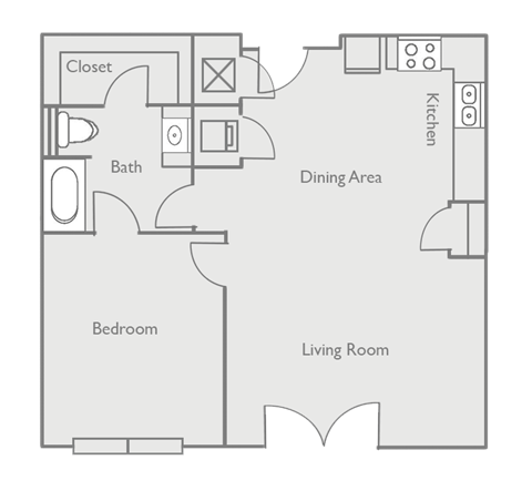 a floor plan of a 1 bedroom apartment